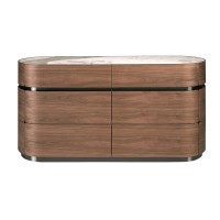 Комод 7241 из ореха, темной стали и керамики в мраморной отделке