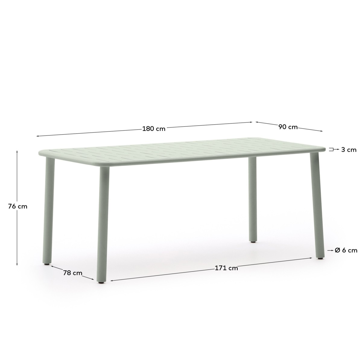 Уличный стол Brai из оцинкованной стали бирюзового цвета 180 x 90 см