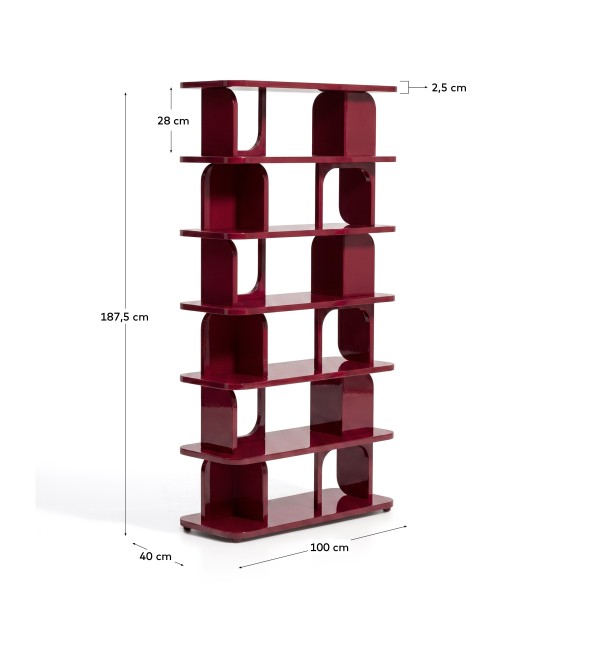 Стеллаж Aduma из МДФ с глянцевой бордовой лакированной отделкой, 100 x 187 см