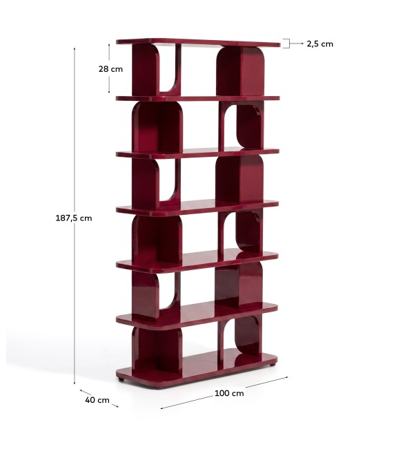 Стеллаж Aduma из МДФ с глянцевой бордовой лакированной отделкой, 100 x 187 см