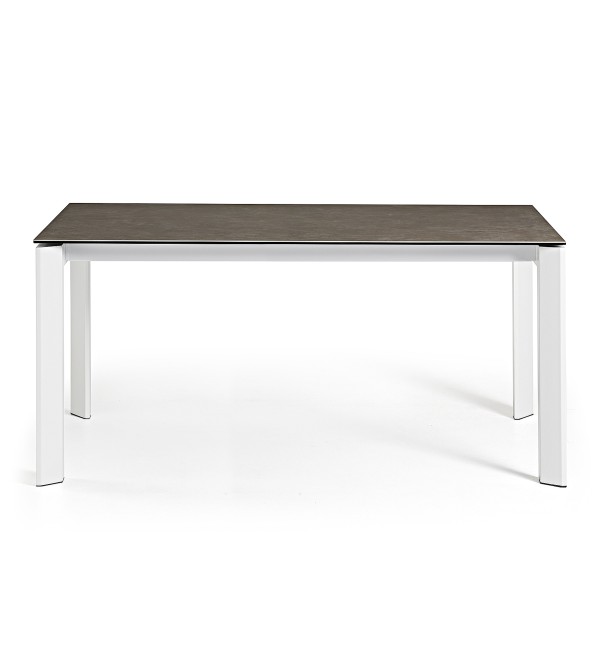 Стол Atta 160 (220)x90 керамика Vulcano Ash, белые ножки