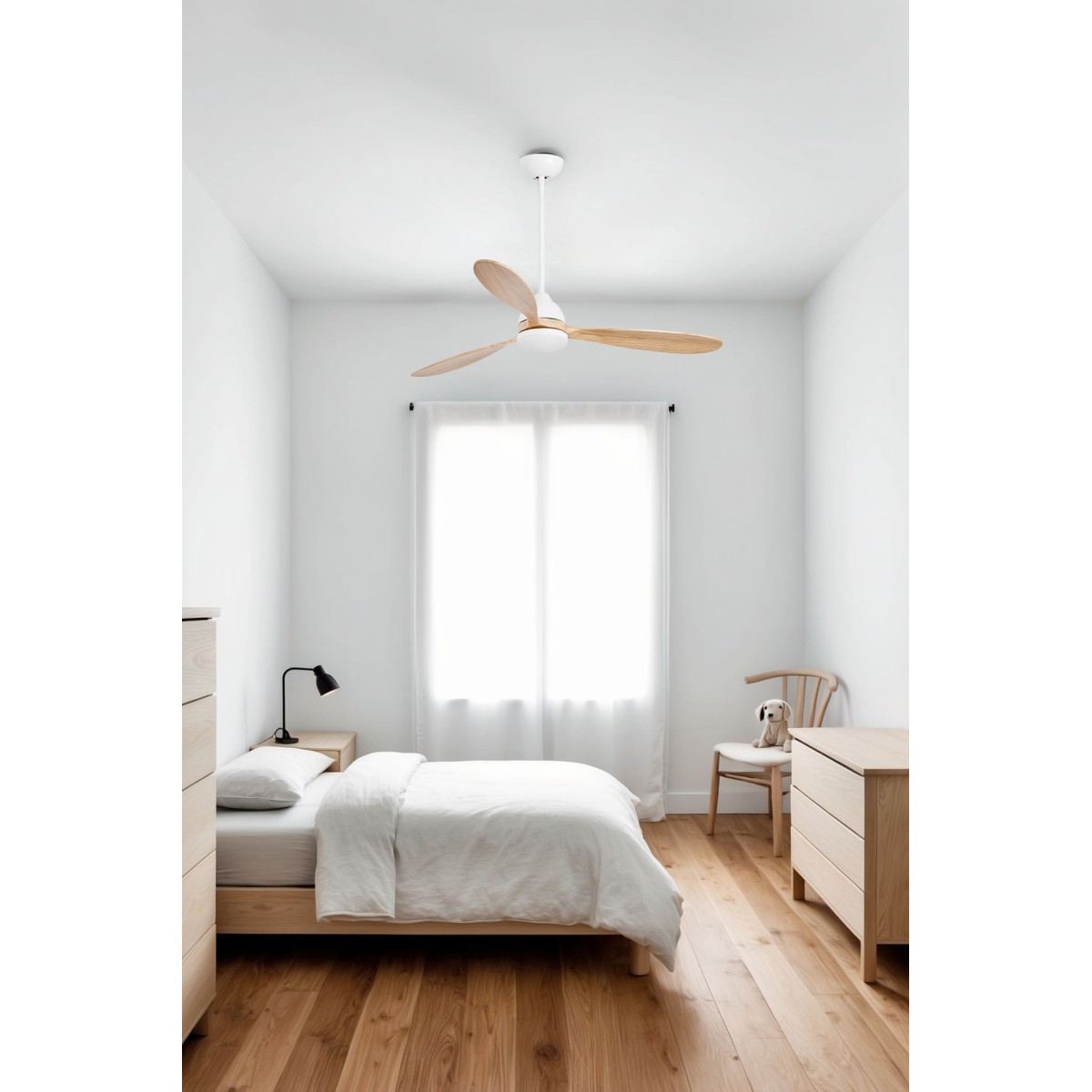 Потолочный вентилятор POROS Ш1320MM белый/сосна 3 PALAS 19W LED 2700K TUYA
