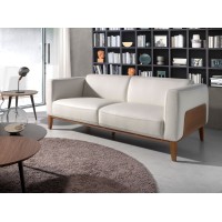 Диван 3-х местный 5353-3P-M9715 /6115 кожаный белый с каркасом из ореха