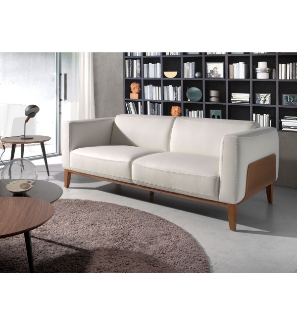 Диван 3-х местный 5353-3P-M9715 /6115 кожаный белый с каркасом из ореха