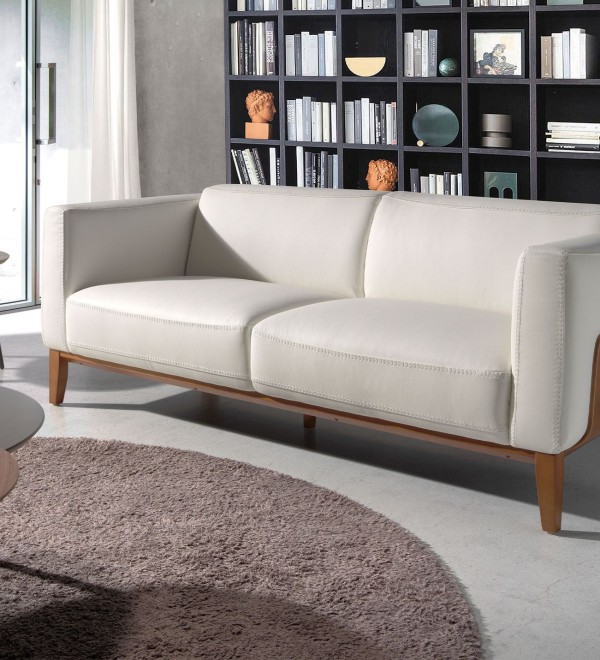 Диван 3-х местный 5353-3P-M9715 /6115 кожаный белый с каркасом из ореха
