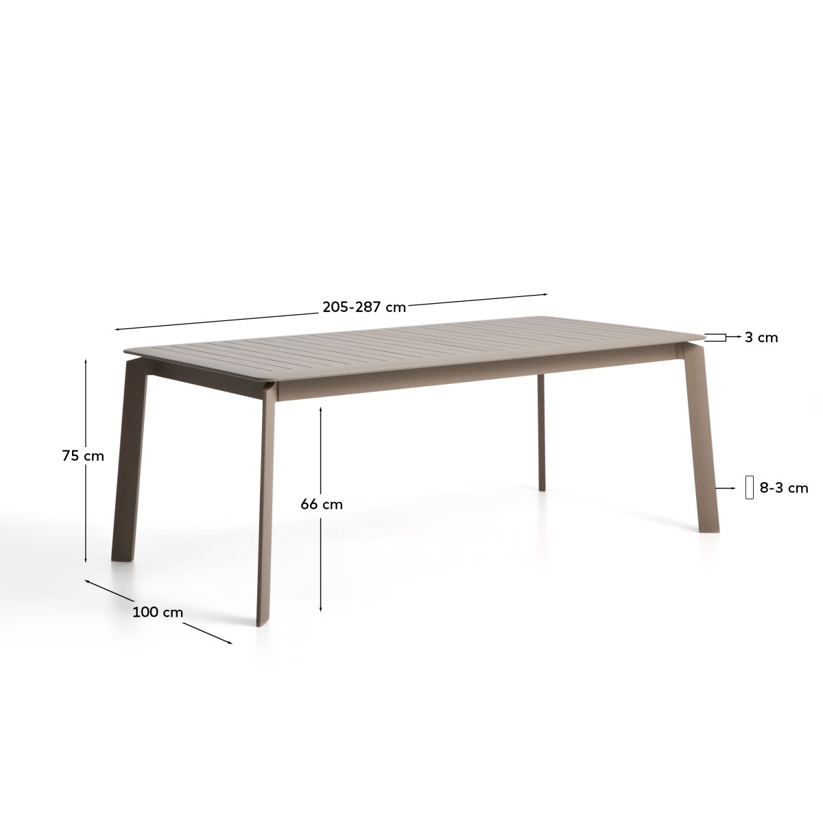 Раздвижной уличный стол Brela из алюминия цвета taupe 205(287) x 100 см