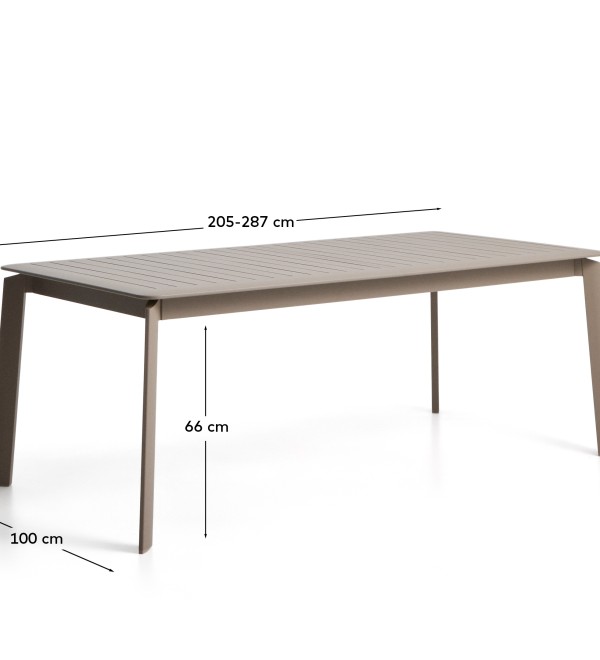 Раздвижной уличный стол Brela из алюминия цвета taupe 205(287) x 100 см