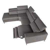 Угловой диван с реклайнером 5320-L-M9019 /6112 серый кожаный