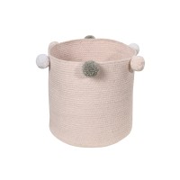 Корзина с помпонами розовая 30*30*30