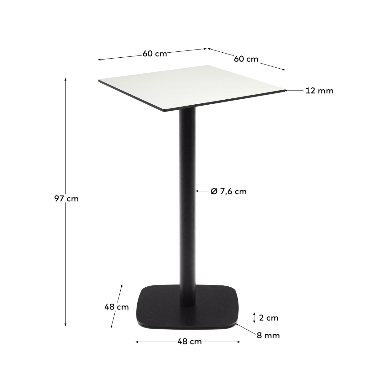 Высокий садовый столик Dina белый на черном металлическом основании 60 x 60 x 96 см