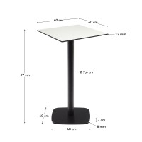 Высокий садовый столик Dina белый на черном металлическом основании 60 x 60 x 96 см