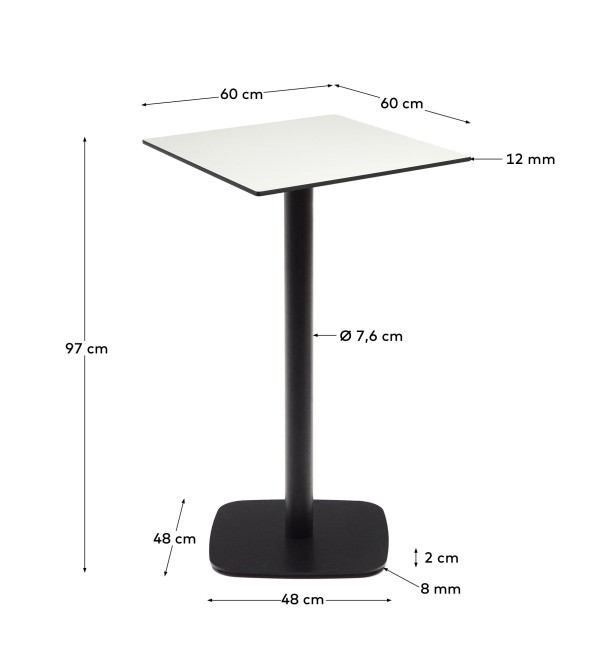 Высокий садовый столик Dina белый на черном металлическом основании 60 x 60 x 96 см