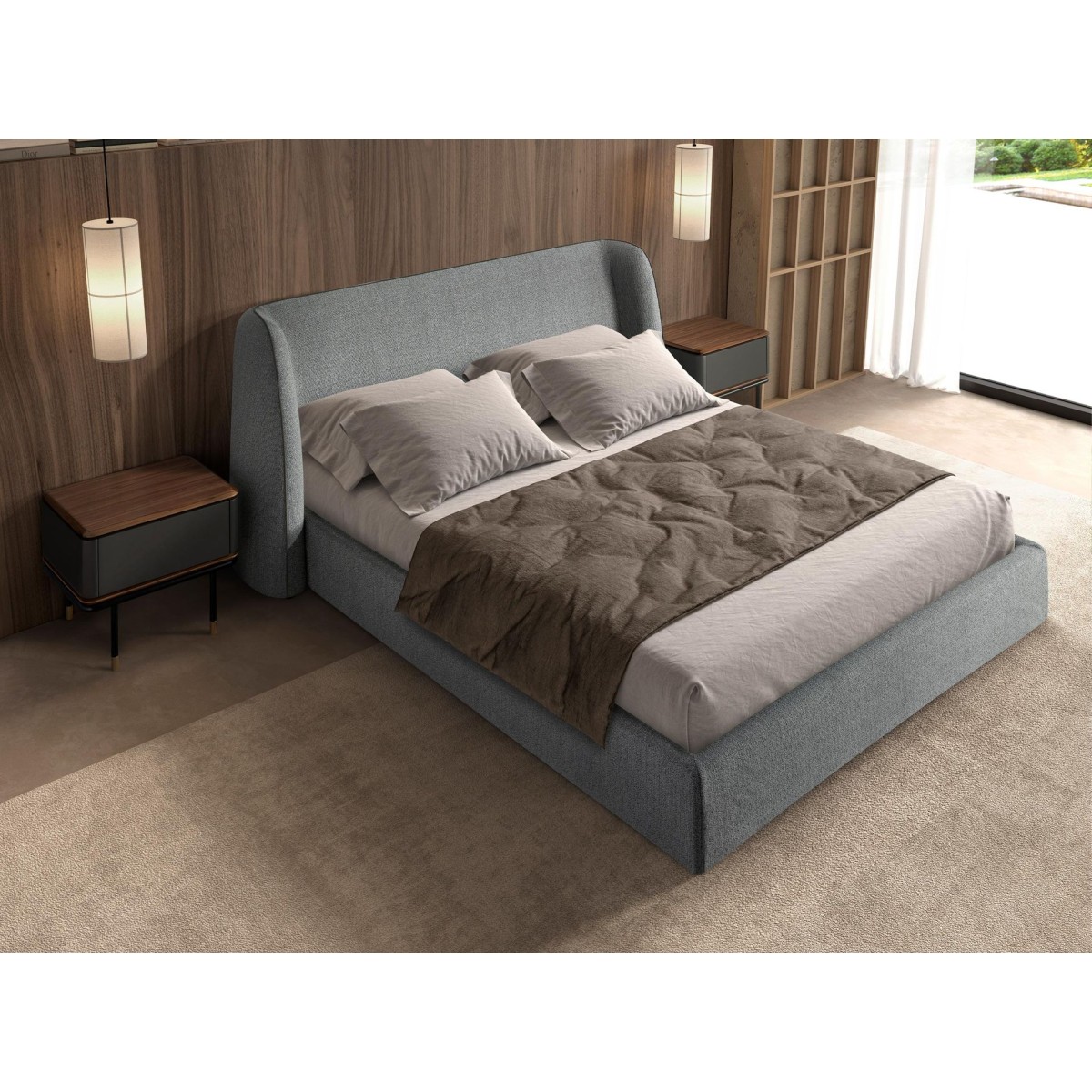 Кровать 7145 из темно-серой ткани