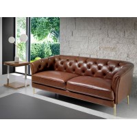 Диван 2-х местный 6139/KF106-2P-M1595 кожаный с золотистыми стальными ножками