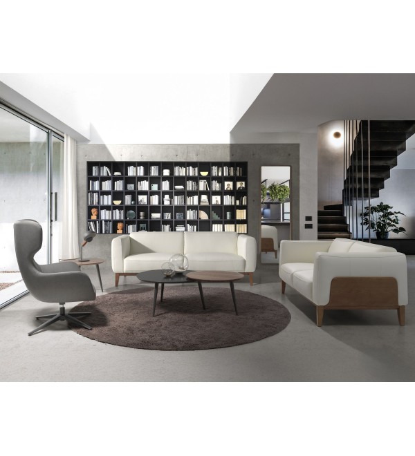 Диван 2-х местный 6118/5353-2P-M9715 кожаный с отделкой из орехового дерева