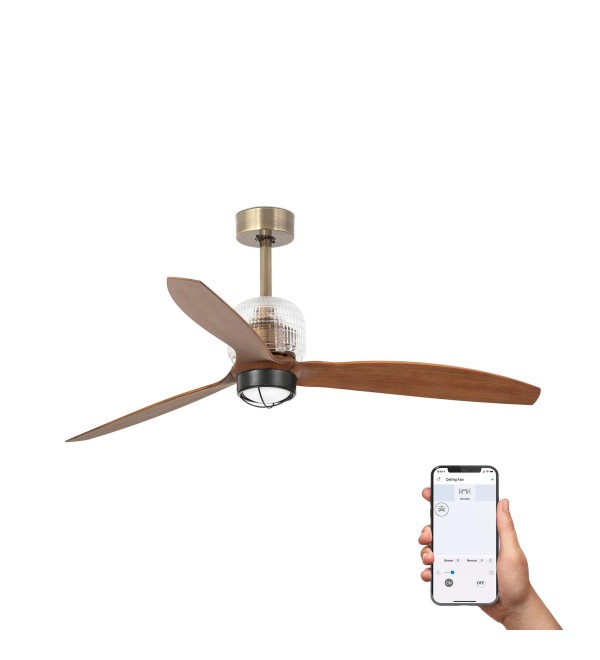 Потолочный вентилятор DECO FAN Ш1280 состаренное золото 3P орех 3000K TUYA