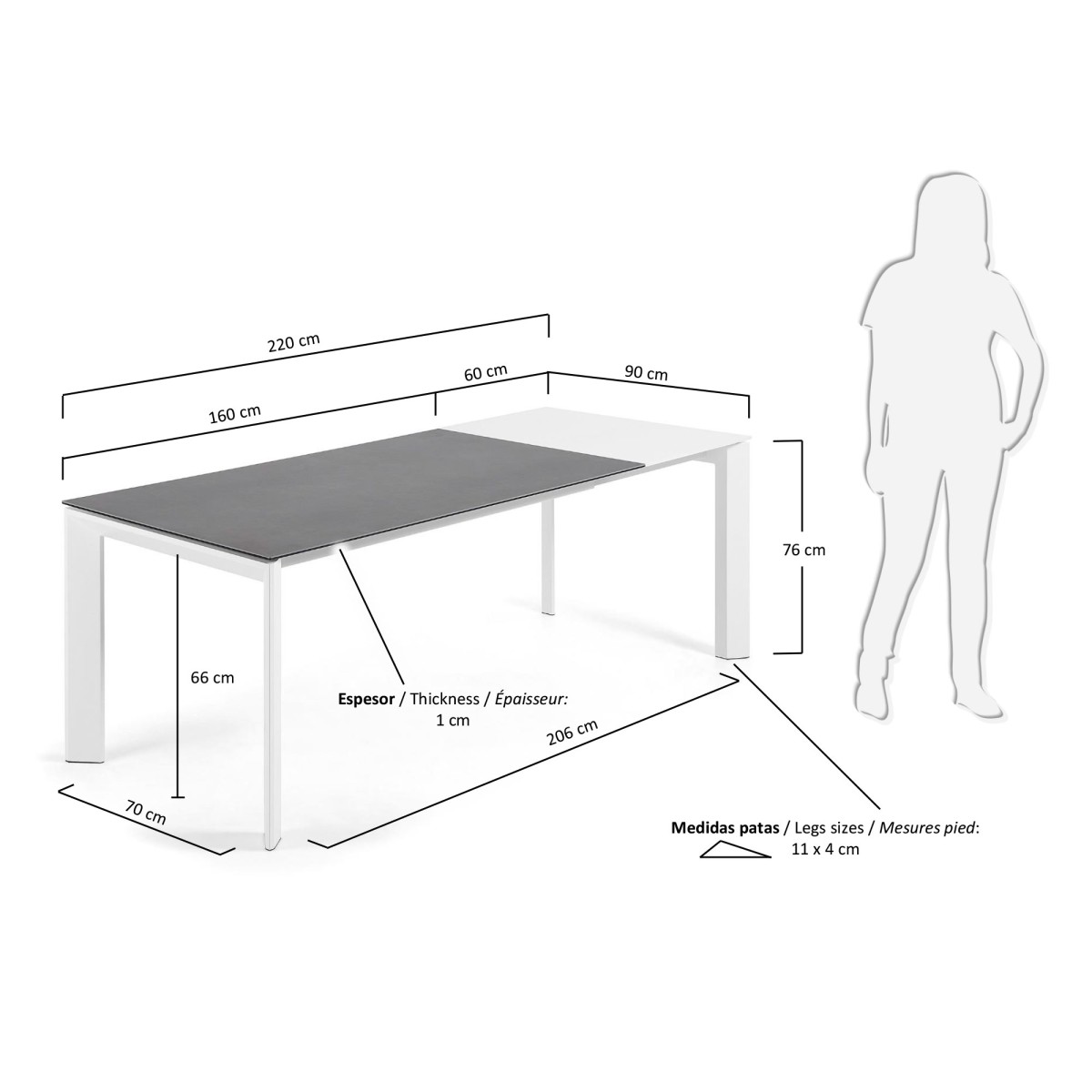 Стол Atta 160 (220) x90 белый керамический