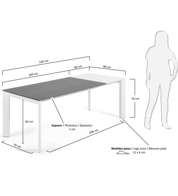 Стол Atta 160 (220) x90 белый керамический