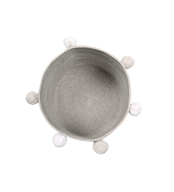 Корзина с помпонами серая 30*30*30