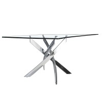 Стол обеденный прямоугольный F2133 /1061 стекло 150x95 с ножками из нержавеющей стали
