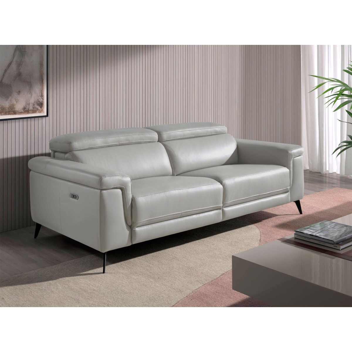 Диван 3-х местный с реклайнером 5319-3P-M5653 /6108 серый кожаный