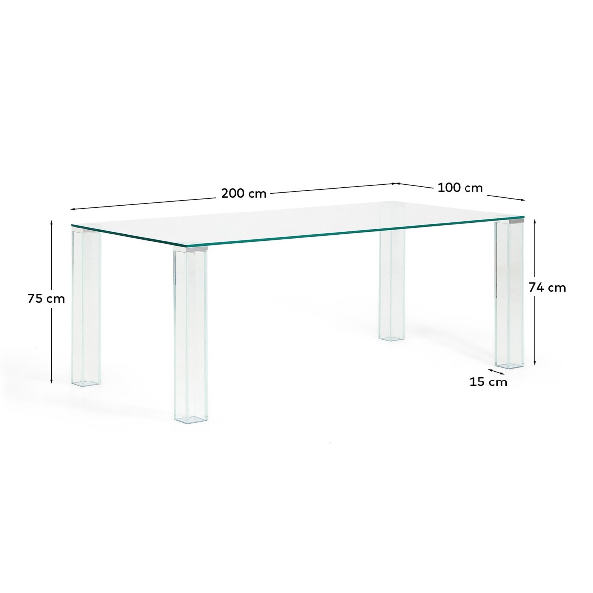 Стол Adularia из прозрачного закаленного стекла 200 x 100 см