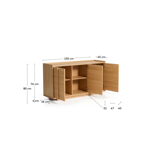 Комод Onix с отделкой из дубового шпона натурального оттенка, 150 x 80 см
