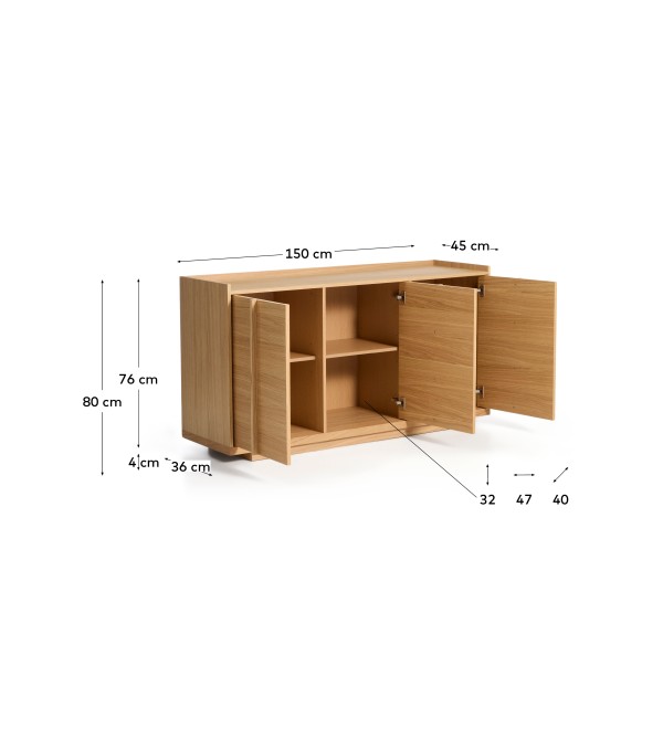 Комод Onix с отделкой из дубового шпона натурального оттенка, 150 x 80 см