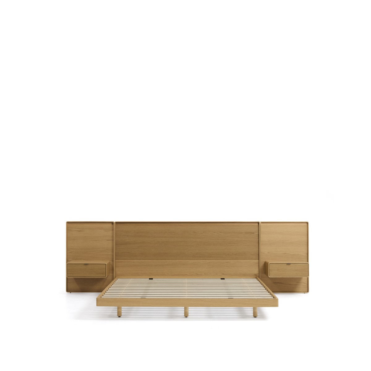 Кровать Norlen с 2 тумбочками из натурального шпона дуба, с подсветкой, 180 x 200 см