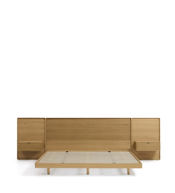 Кровать Norlen с 2 тумбочками из натурального шпона дуба, с подсветкой, 180 x 200 см