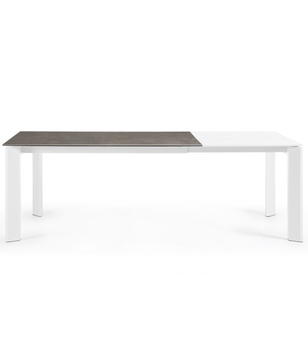 Стол Atta 160 (220)x90 керамика Vulcano Ash, белые ножки