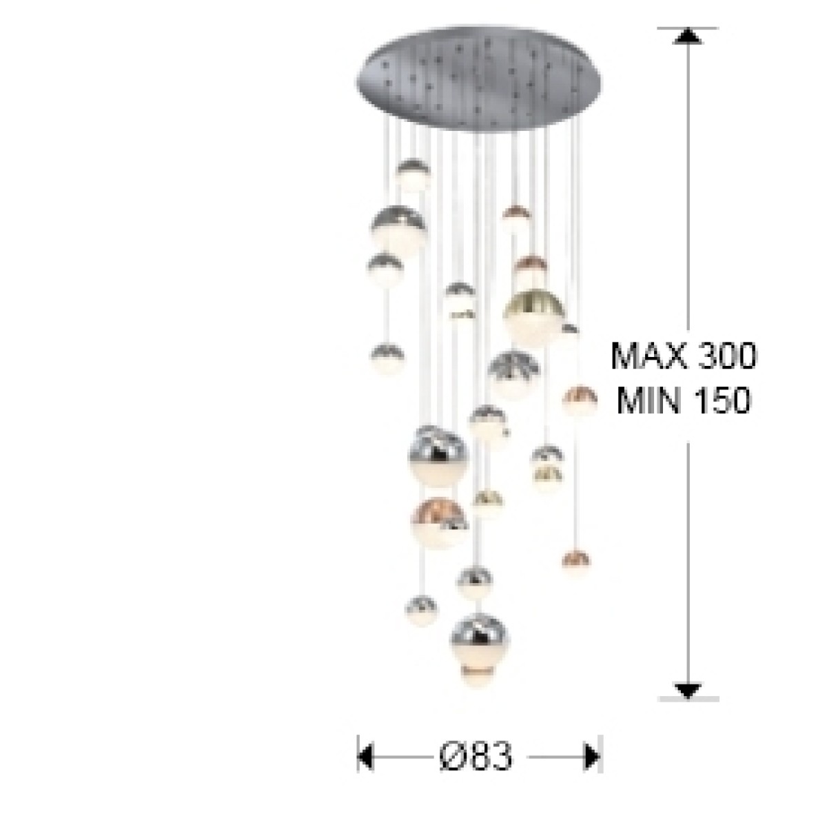 Подвесной светильник Sphere LED 27L Ø80 DIM BLUETOOTH ССТ цветной 500 см