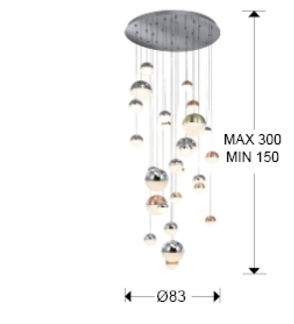 Подвесной светильник Sphere LED 27L Ø80 DIM BLUETOOTH ССТ цветной 500 см