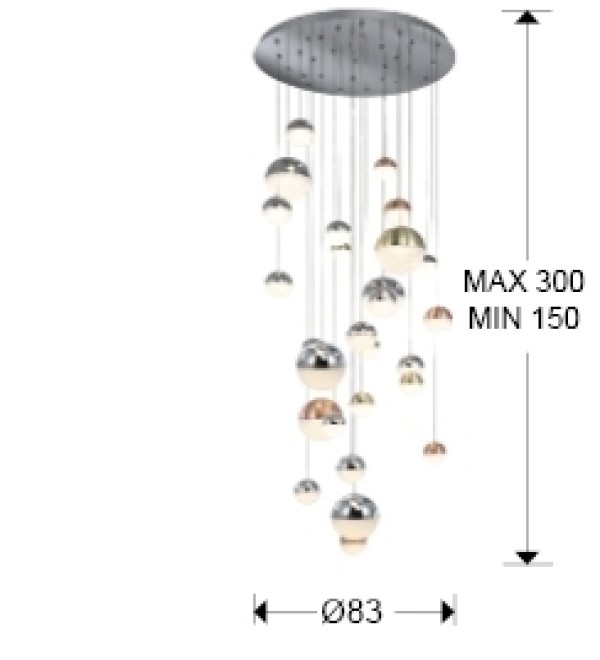Подвесной светильник Sphere LED 27L Ø80 DIM BLUETOOTH ССТ цветной 500 см