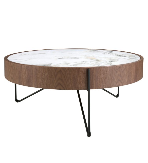 Круглый журнальный столик 2138/MH2303A из ореха и мраморной керамики