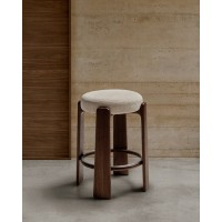 Полубарный табурет Granite из бежевой синели и массива ясеня с отделкой под орех