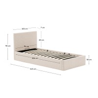 Кровать Nahiri бежевого цвета из шенилла с ящиком для хранения 90 x 200 см