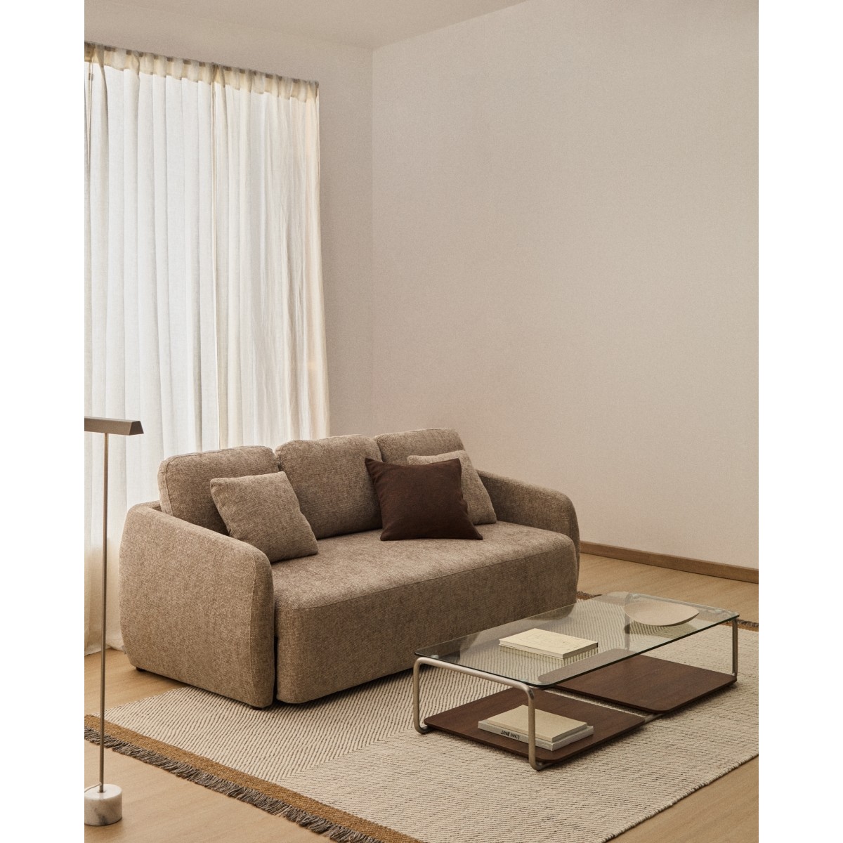 Трехместный диван-кровать Laira из бежевой синели, 218 см