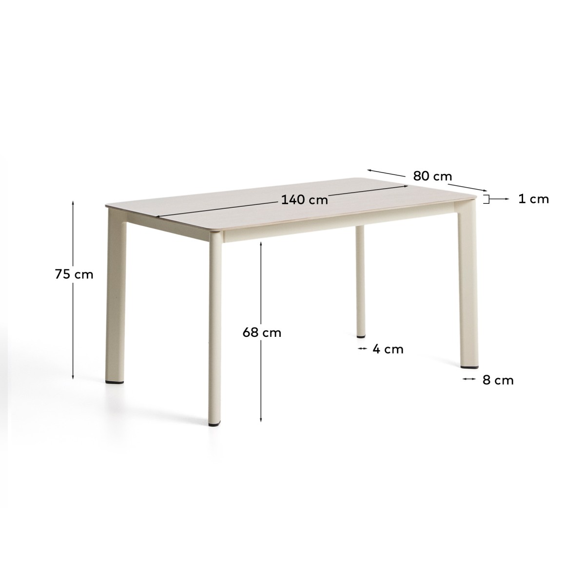 Уличный стол Anafi с бежевой столешницей из спеченного камня, 140 x 80 см