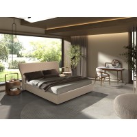 Кровать 7223 из коричневого бархата и кремовой экокожи для матраса 180x200 см