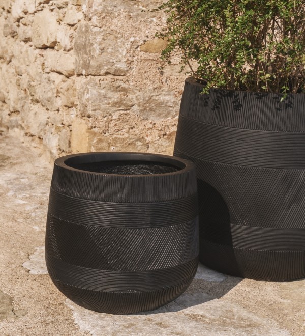 Набор из двух черных кашпо Tival с эффектом цемента, диаметр 50 см/34 см