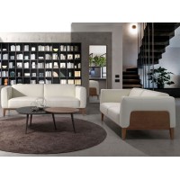 Диван 3-х местный 5353-3P-M9715 /6115 кожаный белый с каркасом из ореха