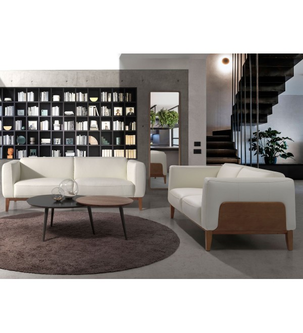 Диван 3-х местный 5353-3P-M9715 /6115 кожаный белый с каркасом из ореха
