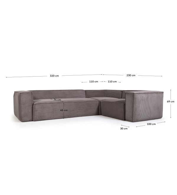 Угловой 4-х местный диван Blok серый вельвет 320 x 230 cm