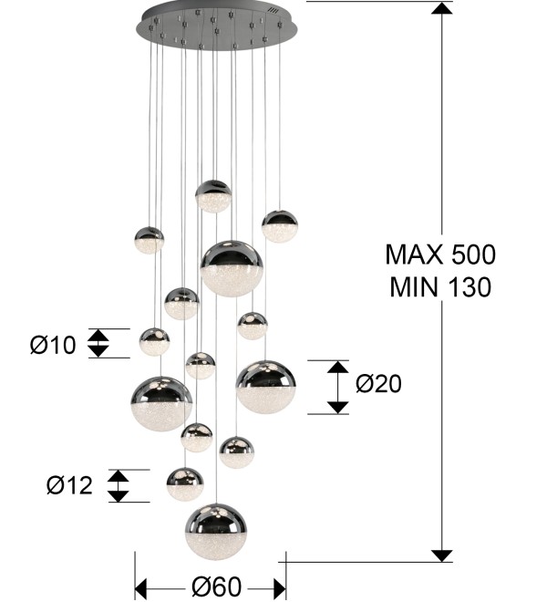 Подвесной светильник Sphere 14L LED Ø60 X500H DIM хром