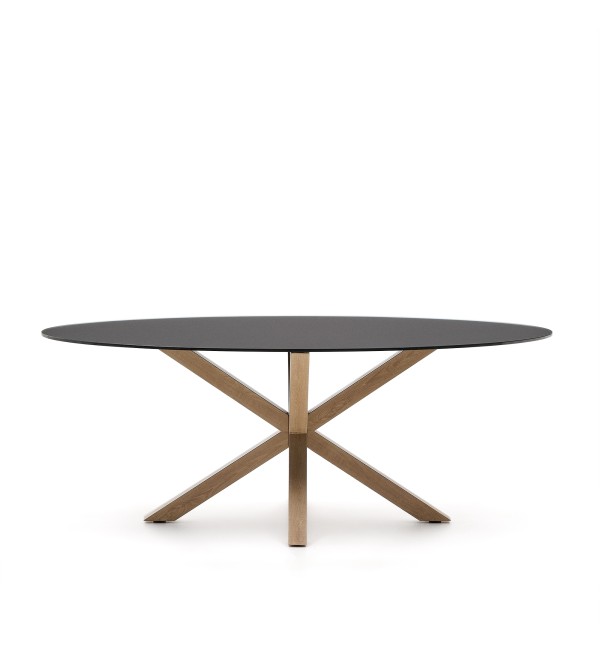Овальный стол ARYA Argo из матового черного стекла и стали с эффектом дерева 200x100