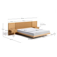 Кровать Norlen с 2 тумбочками из натурального шпона дуба, с подсветкой, 180 x 200 см