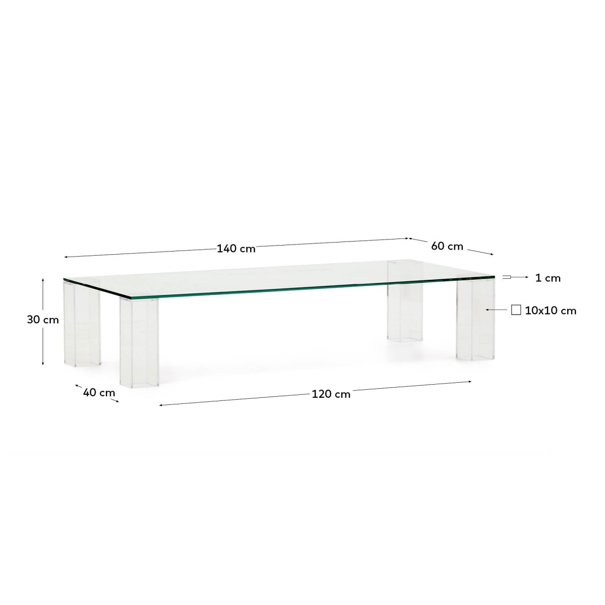Журнальный столик Adularia из стекла прозрачного цвета 140 x 60