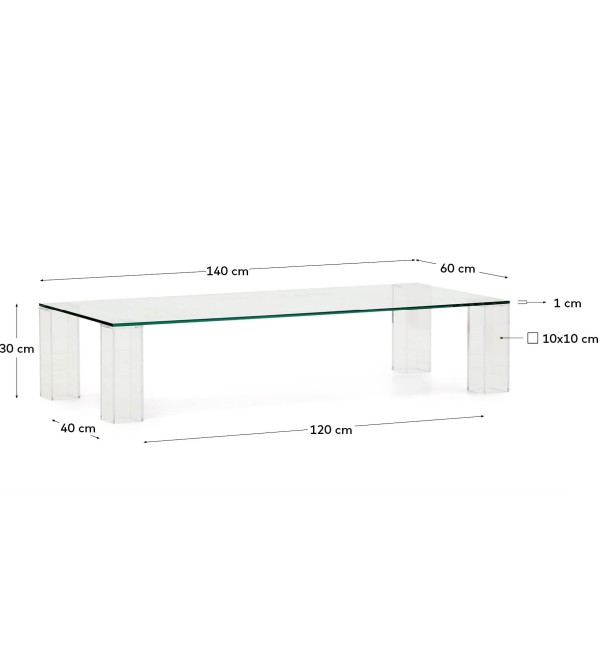 Журнальный столик Adularia из стекла прозрачного цвета 140 x 60