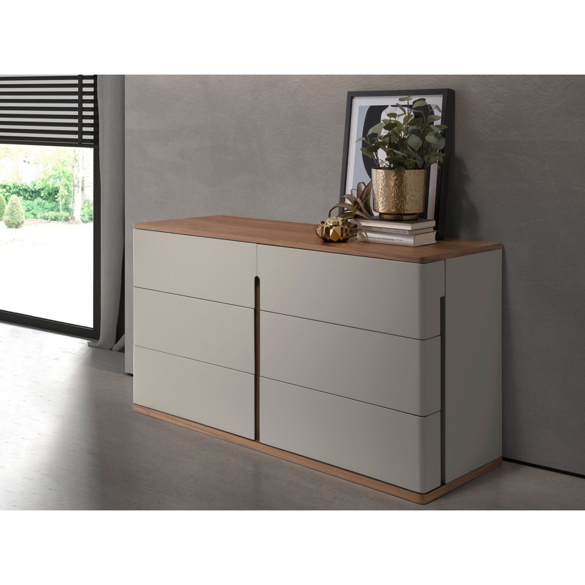 Комод 7168/MC2320DR из серого лака и орехового дерева